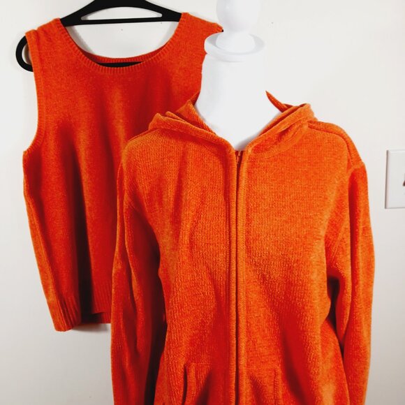 Denim & Company Orange Hooded Sweater Jacket & Tank, Size Large, Fall, Halloween - Picture 3 of 16